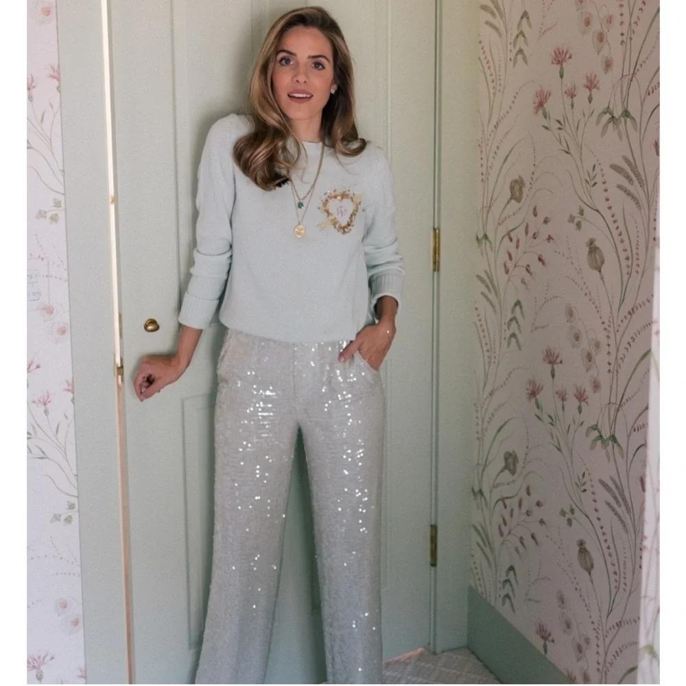 La Pointe Sequin Embellished Light Green (Mint) Pants Size 2